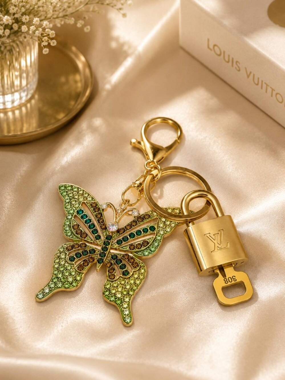 Authentic Louis Vuitton Gold Padlock 🔒 Key Set w/ Unbranded Butterfly Bag Charm
